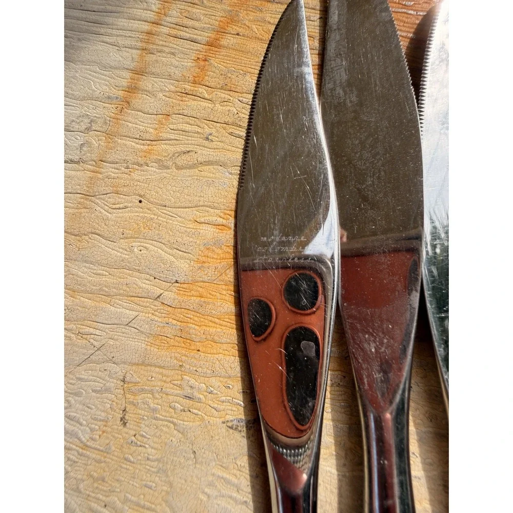Vintage Mid-Century Modern Teak Steak Knives Set of 6 | MCM Stainless Steel